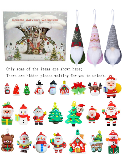 1PC Christmas Advent Calendar Gift Box - Christmas Gnome Style, Christmas Tree Theme, Festive Christmas Decor, Christmas Countdown Calendar With 3 Gnome