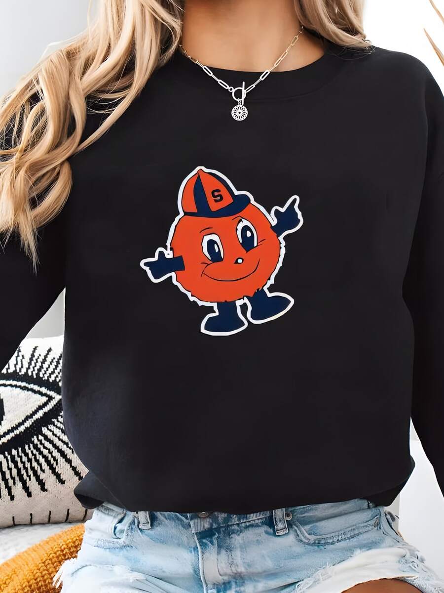 Official Licensed Syracuse University Cotton Flannel Fabric-Syracuse Orange Distressed Logo Soft Flannel Fabric Sold By The Yard Sweatshirt - 黑色 - 查看 1