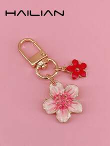 HAILIAN This Fashionable New Alloy Keychain Features A Light And Graceful Cherry Blossom Design. The Exquisite Cherry Blossom Flower Is Paired With Five Pearlescent Petals, Making It Even More Charming And Beautiful. Using All-New Hardware Components And Special Anti-Tarnish Technology, It Effectively Prevents Oxidation. The Asymmetrical Cherry Blossom Shape Allows It To Be Used As A Bag Charm, Car Keychain, Couple's Gift, Or Birthday Gift. - Hot Pink - View 3
