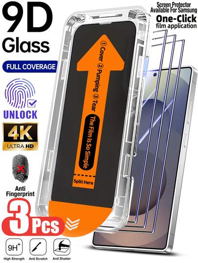 3pcs Dustless Tempered Glass Screen Protector, High Definition Transparent, Includes Installation Tools, Compatible With Samsung Galaxy S24 Ultra/S25 Ultra/24/23/22/21, Full Coverage, Anti-Fingerprint, Anti-Drop, Anti-Scratch, 9H Hardness Tempered Glass, Super Easy Installation, Dustless Design, Scratch-Resistant, Suitable For Fingerprint Unlock Function