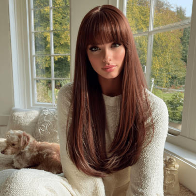 PIAOYUN Neue Mode lange gerade rotbraune Perücke, natürlich aussehend, hochwertige synthetische Faser Perücke für Frauen, für täglichen Gebrauch, Musikfestivals, Partys, Cosplay, Halloween und Straßenfotografie