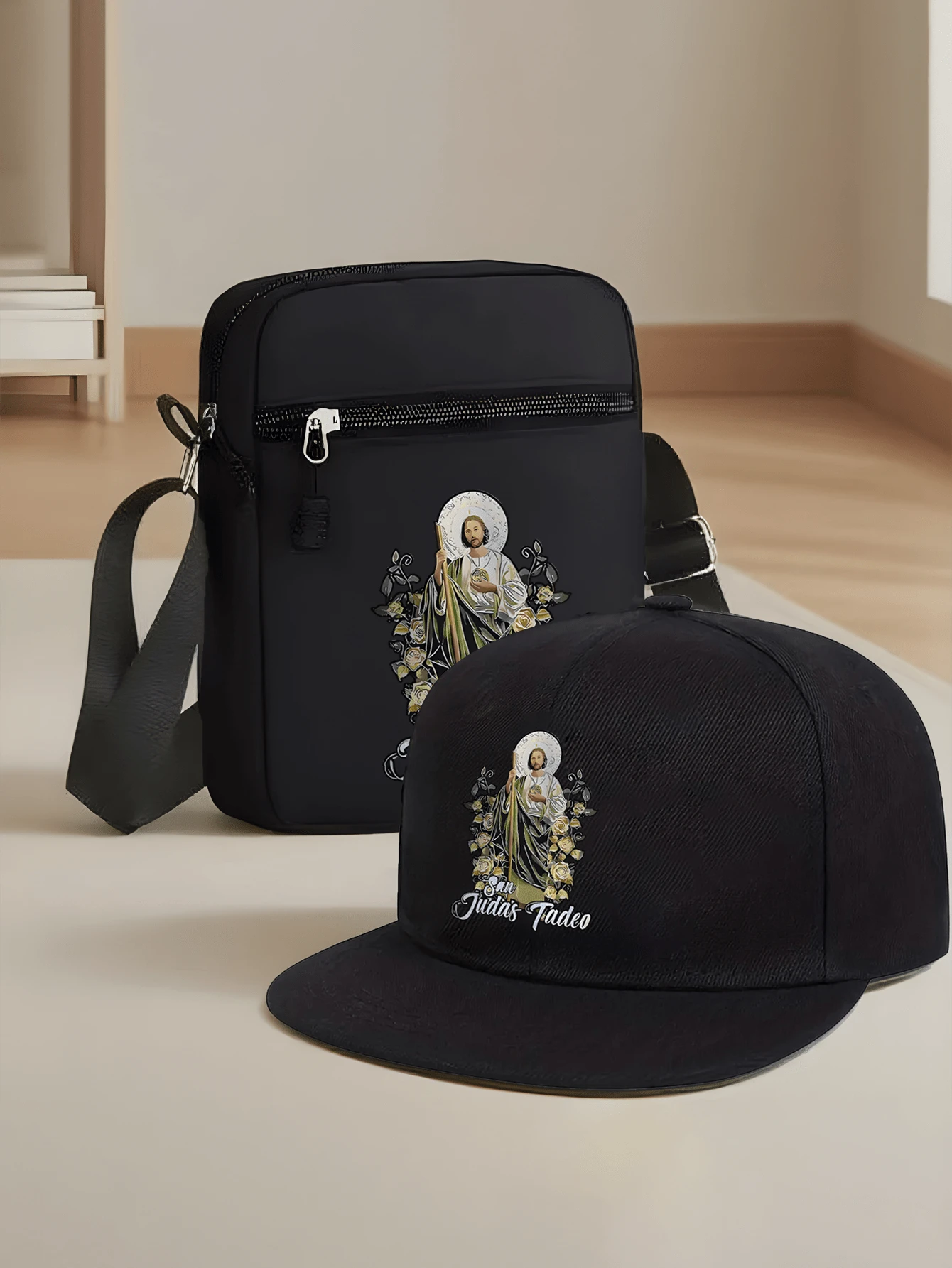 1pc/2pcs Abstract Art Print Y2K Streetwear Baseball Cap & Crossbody Bag Set, Adjustable Unisex Snapback Hat & Shoulder Bag, Gift For Yourself And Friends