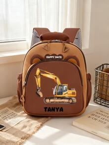 1pc Customizable Name Backpack. Cute Cartoon Excavator/Car Backpack, Sports Backpack, With Adjustable Shoulder Straps. Suitable For School, Activity Classes, Work, Commuting, Shopping And Outdoor Leisure. An Ideal Gift For Dance Enthusiasts. - Multicolor - View 3