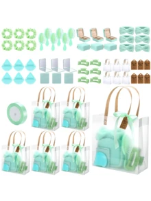 6 Sets Bridal Shower Prizes Gift Set - Includes Headband, Hair Brush, Jewelry Box, Mirror, Powder Puff, Hair Tie & Claw Clip With Gift Bag(Green) - 薄荷綠 - 查看 7