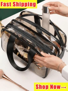 Storage Bag Makeup Travel Bag Make Up Brush Bag Toiletry Bag Transparent Makeup Bag Made Of PVC Material, Hand-Held Toiletry Bag, Cosmetic Storage Bag, Beach Bag, Essential For Traveling Makeup Travel Toiletry Organizer Clear Essentials Gifts Storage Zipper Accessories Nail