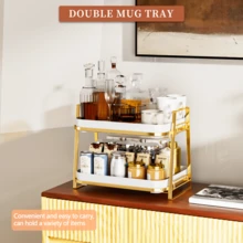 Storage Drain Rack - Countertop Organizer And 2-Layer Cup Storage Shelf For Water Cup Mugs Drying, Home Organization And Art Supplies Storage Solution With Space-Saving Design - Platinum - View 4