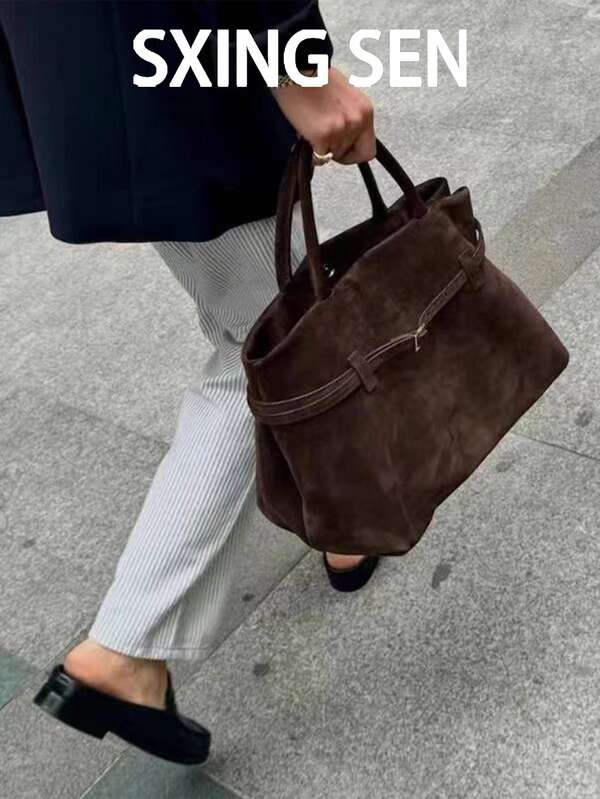 Bolsa tote de camurça de grande capacidade, design vintage europeu e americano, bolsa de ombro de veludo, ótimo presente de Natal