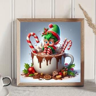 Christmas Elf Diamond Painting Kit For DIY Crafts - Cartoon Theme, Round Acrylic Diamonds, Full Drill Embroidery Art, Home Wall Decor