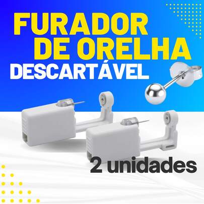 2 Pistolas para Furar Orelha Descartáveis com Brinco em Aço Inox Cirúrgico Antialérgico e Bola Prateada de 3mm