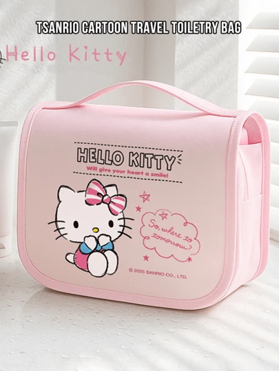 Sanrio Hello Kitty Pink Travel Toiletry Bag – Spacious Organizer, Waterproof Fabric, Multiple Compartments, Hanging Design, Travel/Gym/Daily Use, Teen Girls/Kawaii Lovers, Cosmetic Storage, Fan Gift, Stylish Functional, Essential Travel Accessory