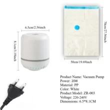 一套超大容量透明高品质真空收纳袋，配有电动真空泵，可用于真空压缩收纳旅行必备品、衣物、床上用品、毯子等。电动真空泵压缩袋套装。情人节和圣诞节礼物优惠。