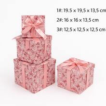 NICE LIFE 3 Stücke Rosa Blumen Geschenkbox Set mit Schleife, elegante dekorative quadratische Boxen für Hochzeiten, Geburtstage und besondere Anlässe