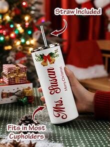 Personalized Name Christmas Insulated Tumbler, 20oz, With Sealed Lid And Straw, Customizable 20oz Stainless Steel Insulated Tumbler - Ideal For Christmas Gifts, Parties And Home Use, Christmas Drinkware | Holiday Design | Durable Cup. Double-Wall Lid, Customizable Pattern, Photo Tumbler. - Multicolor - View 5