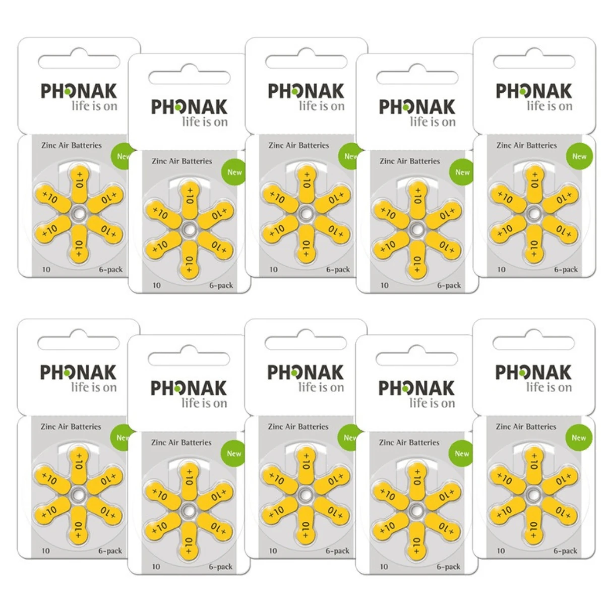 60 Pilhas/Baterias PHONAK para Aparelho Auditivo - tamanho 10 - SELO AMARELO - Amarelo - Visão 1