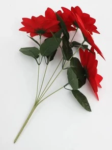 4pcs/Set Large Vivid Red Poinsettia Artificial Flower Bouquet, Suitable For Christmas/Indoor & Outdoor Holiday Decor, Poinsettia Flower Bouquet, Home Decor Fake Flowers, Indoor & Outdoor Decorative Flowers, Holiday Decor Flowers, Maintenance-Free Artificial Plants, Durable