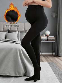Plus Size Maternity Fleece Tights - Women's Cozy Thermal Pregnancy Tights For Autumn Winter