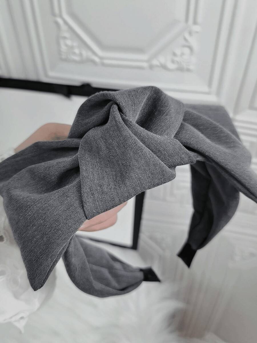 1pc Retro French Elegant Extra Large Grey Bow Headband Hair Accessory, Fashion Knotted Hair Clasp Hairband Versatile Head Hoop For Daily Use, Makeup, Hairstyling, Festivals, Valentine's Day Party, Gift,Hairband,Hair Hoop Headbands