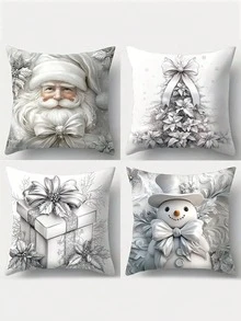 4 món, Đồ trang trí Giáng sinh, Bộ vỏ gối, Ông già Noel ấm áp New Forest, Họa tiết lễ hội màu bạc và trắng có khóa kéo cho phòng khách, , 17,72 X 17,72 inch, Trang trí phòng, Trang trí văn phòng, Trang trí phòng khách, Trang trí ghế sofa, Không có lõi gối, Quà tặng Giáng sinh - Nhiều màu - Xem 12