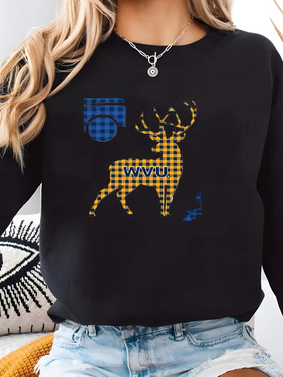 Official Licensed West Virginia University Cotton Quilting Fabrics-West Virginia Mountaineers Christmas Cotton Fabric Sold By The Yard Sweatshirt - màu đen - Xem 1