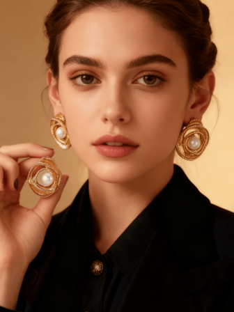 1 Pair Retro Coin-Shaped Button Earrings With Inlaid Resin Gemstones, Suitable For Women's Daily, Party, Business, Festival, Performance, Holiday, Casual Wear