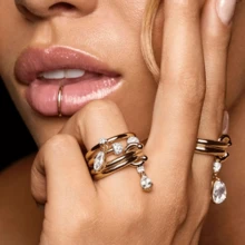 VKHK 1件18K镀金不锈钢水滴形锆石吊坠装饰圆环戒指，适合女士日常佩戴，礼品 - 創意戒指 - 查看 1