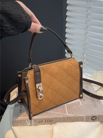 1pc, Versatile Fashion , High-Value Niche Design, Hand-Held Bill Of Lading Shoulder Crossbody Bag, Solid Color Polyester Fabric With Hardware Quilted Rhinestone Lattice Decoration, Adjustable Shoulder Strap, Multi-Color Optional Square Bag, Suitable For Ladies' Daily Commuting And Shopping Occasions.