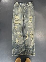 Pantalones vaqueros anchos de pierna ancha con lavado vintage desgastado en azul oscuro para hombres, pierna acampanada, corte bota, bajo extra largo arrastrando, ajuste relajado, de alta calidad, desteñido, rasgado, teñido anudado, estilo streetwear, hip hop, Y2K. Las dimensiones generales son talla grande grandes, con una longitud talla grande larga, por lo que se recomienda pedir una talla menos según sus propias medidas.