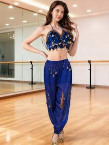 Glittering Coin Adorned Belly Dance Two Pieces Performance Accessory Set (Multiple Colors Available) - Multicolor - View 13