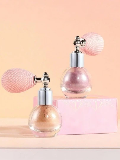 可填充式闪粉高光喷雾瓶，新娘身体闪粉珠光珍珠头发颈部锁骨水钻喷雾，亮片高光，喷枪喷雾，适用于身体、面部、头发、手臂化妆，嘉年华/狂欢节/化装舞会，适合面部轮廓提亮，精致喷嘴设计，轻盈遮盖力