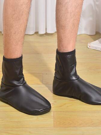 1 Pair Men's Waterproof PU Leather Socks With Thermal Lining, Cozy Socks