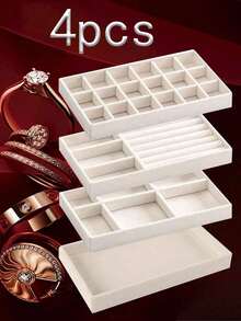 4pcs Swan Jewelry Display Tray Set, Jewelry Display Tray, Jewelry Box, Cosmetic Display Rack, Multi-Functional Jewelry Display Storage Box, Jewelry Storage Tray, Cosmetic Storage Box, Stackable Jewelry Organizer Tray, Desktop Jewelry Display Storage Tray Box, Large Stackable Drawer Tray, Suitable For Earrings, Necklaces, Rings, Bracelets, Pendants, Lipsticks, Faux Pearls, Brooches, Etc., Elegant And Convenient Bedroom Accessory, A Cosmetic Storage Box Suitable For Room Bedroom Beautiful Girls Accessory Storage, Jewelry Storage Box - Multicolor - View 2