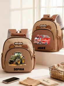 1pc Customizable Name Backpack. Cute Cartoon Excavator/Car Backpack, Sports Backpack, With Adjustable Shoulder Straps. Suitable For School, Activity Classes, Work, Commuting, Shopping And Outdoor Leisure. An Ideal Gift For Dance Enthusiasts. - Multicolor - View 6