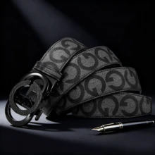 1 pieza Cinturón con hebilla automática de moda para hombres, con patrón geométrico, casual para fiesta, trabajo, traje, jeans, regalo adecuado, uso diario