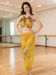 Glittering Coin Adorned Belly Dance Two Pieces Performance Accessory Set (Multiple Colors Available) - Multicolor - View 8
