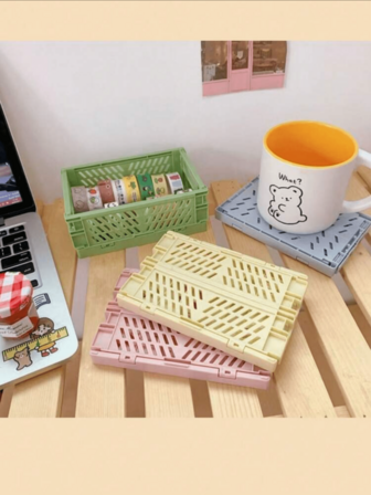 1 Stück faltbarer Aufbewahrungskorb, zusammenklappbare Desktop-Aufbewahrungsbox, Aufbewahrungskorb für Schülerbedarf, Aufbewahrungskorb für Kleinigkeiten und Kosmetik, stapelbarer kleiner Korb