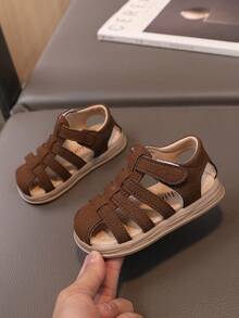 1 Pair Brown Toddler Boys/Girls Hook And Loop Closed Toe Summer Casual Infant Sandals - Brown - View 3