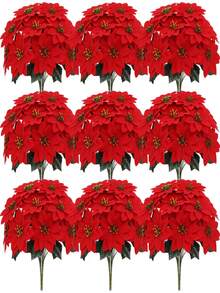4pcs/Set Large Vivid Red Poinsettia Artificial Flower Bouquet, Suitable For Christmas/Indoor & Outdoor Holiday Decor, Poinsettia Flower Bouquet, Home Decor Fake Flowers, Indoor & Outdoor Decorative Flowers, Holiday Decor Flowers, Maintenance-Free Artificial Plants, Durable