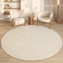 1pc Modern Round Area Rug, Beige Striped Faux Wool, Machine Washable Non-Slip Mat, Suitable For Living Room, Bedroom, Study, Lounge, Dressing Room, Polyester Home Decor Carpet - Multicolor - View 11