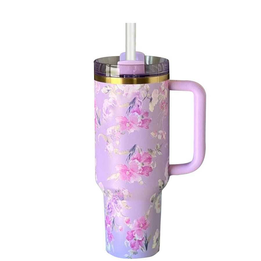 Compatible With Stanley 40 Oz H2.0 Tumbler With Handle, Double Walled Vacuum Insulated Stainless Steel Water Bottle Premium Summer Drinkware Portable Handy Flask Travel Mug Iced Coffee Cup For Outdoor Camping, Hiking, Driving, Travel, Perfect Gift Idea - 紫羅蘭色 - 查看 1