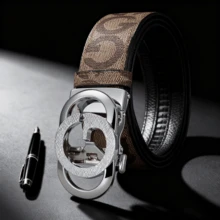 1 pieza Cinturón con hebilla automática de moda para hombres, con patrón geométrico, casual para fiesta, trabajo, traje, jeans, regalo adecuado, uso diario