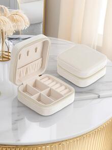 1pc Premium Velvet Zipper Jewelry Box, Earring Necklace Ring Organizer Case, Large Capacity Velvet Jewelry Storage Box, Unique Gift For Women, Girlfriend, Sister, Bridesmaid - Multicolor - View 15