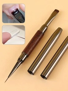 Beautizon Nailartlab 1Pc Nail Art Brush Double-Ended Drawing Line Painting Glue Pen, DIY Art Frosted Pen Holder Drawing Glue Drawing Line Nail Art Pen With Pen Cap, Women's Nail Salon Supplies