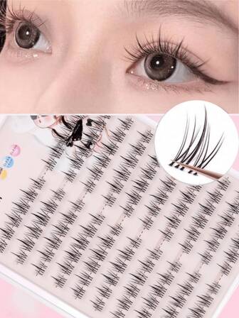 120 朵独立假睫毛，向日葵造型假睫毛，卡通造型，可重复使用，可放大睫毛簇，睫毛簇（随机底卡）。