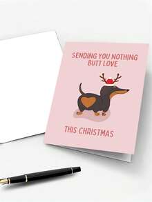 A Set Of Dachshund Illustration Christmas Cards (With Envelopes), Suitable For Family And Friends, 1 Card, Gift Card - Sets - View 3