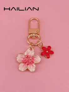 HAILIAN This Fashionable New Alloy Keychain Features A Light And Graceful Cherry Blossom Design. The Exquisite Cherry Blossom Flower Is Paired With Five Pearlescent Petals, Making It Even More Charming And Beautiful. Using All-New Hardware Components And Special Anti-Tarnish Technology, It Effectively Prevents Oxidation. The Asymmetrical Cherry Blossom Shape Allows It To Be Used As A Bag Charm, Car Keychain, Couple's Gift, Or Birthday Gift. - Hot Pink - View 6