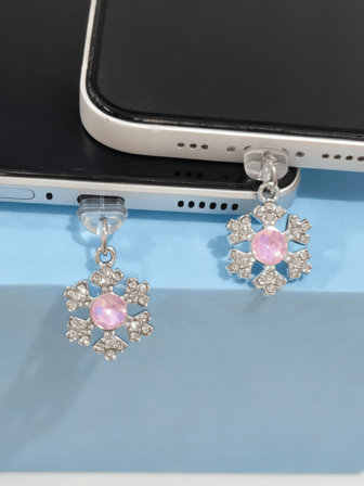 1pc Gemstone Snowflake Dust Cover, The Perfect Choice For Phone Maintenance. The Exquisite Snowflake Design Of The Gemstone, The Hand-Set Diamond Pink Snowflake Dust Cover, DIY Fashion For Commuting Phone Maintenance.