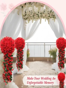 Nejlue Artificial Flowers/Plants1111 Home & Living 1件红色人造悬挂花藤，紫罗兰花环，适用于家居、室内/室外花园、露台、门廊、婚礼装饰、春季装饰、情人节装饰 - 大紅色 - 查看 5