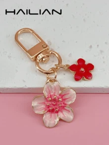 HAILIAN This Fashionable New Alloy Keychain Features A Light And Graceful Cherry Blossom Design. The Exquisite Cherry Blossom Flower Is Paired With Five Pearlescent Petals, Making It Even More Charming And Beautiful. Using All-New Hardware Components And Special Anti-Tarnish Technology, It Effectively Prevents Oxidation. The Asymmetrical Cherry Blossom Shape Allows It To Be Used As A Bag Charm, Car Keychain, Couple's Gift, Or Birthday Gift. - Hot Pink - View 4