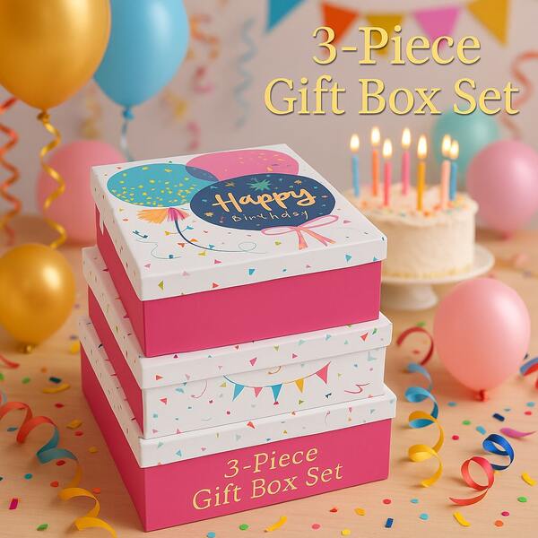 NICE LIFE 3 Stücke "Alles Gute zum Geburtstag" Geschenkbox Set, bunte dekorative quadratische Boxen für Geburtstagspräsente und Feiern