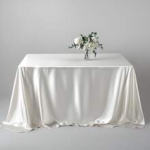 1Pc White Satin Tablecloth Square Wedding Banquet Table Cover For Party, Reception & Event Decor, Wrinkle-Resistant Fabric
